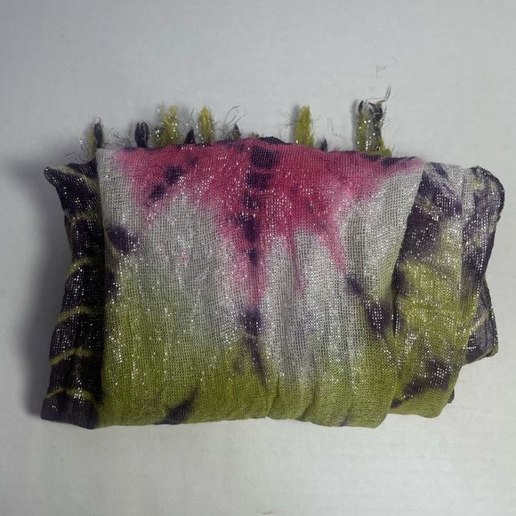 NWOT Tie Dye Viscose Scarf Green, Purple, Pink, White - Picture 9 of 14